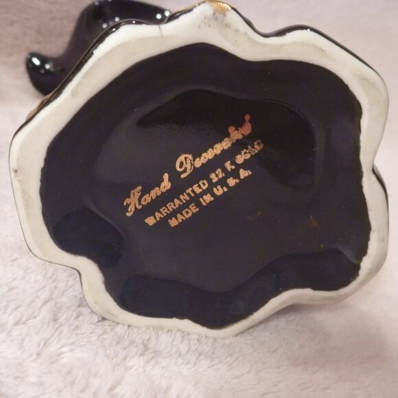 Art Pottery Vintage Lot Set Black Vases 22k Gold Floral Handmade Ceramic USA - Picture 12 of 13